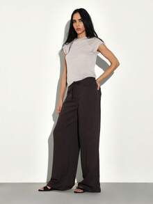 KSTM Quần nữ ống đứng rộng, cạp cao, thoải mái, kiểu dáng thường ngày, thích hợp cho mùa thu đông. - Cà phê nâu - Xem 5