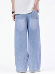 SHEIN Mirajuku 休闲宽松直筒水洗灰色牛仔裤，适合青少年和年轻男士，四季皆宜 - 淺色水洗藍 - 查看 2