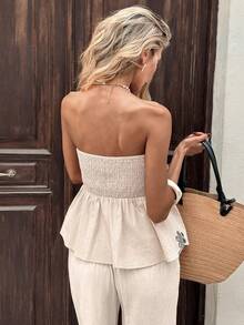 SHEIN Frenchy 女士时尚露背抹胸上衣 - 杏色 - 查看 2