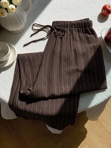 Solflare 巧克力棕色亚麻休闲加大码长裤，春夏度假风 - 巧克力棕 - 查看 5