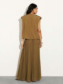 KSTM Chân váy maxi xếp ly bằng vải chiffon, cạp cao, dáng suông, phong cách boho, dài đến sàn, thanh lịch, trang trọng, thích hợp cho tiệc tối, đám cưới hoặc sự kiện. - xanh quân đội - Xem 2