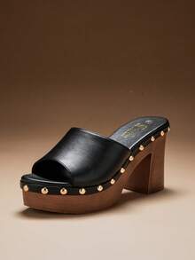 SHUZIA 时尚女士黑色穆勒厚底凉鞋，易穿舒适，露趾设计，春夏休闲度假必备鞋款 - 黑色 - 查看 6