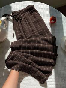 Solflare 巧克力棕色亚麻休闲加大码长裤，春夏度假风 - 巧克力棕 - 查看 3