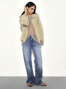 KSTM Metallic Gold Pleated Light Bomber Jacket For Women Fall Winter Fashion Zip Up Track Style Cropped Outerwear - Green - View 3