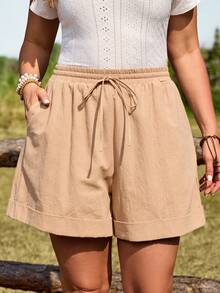 EMERY ROSE Short décontracté ample avec taille élastique, cordon de serrage et poches, polyvalent pour l'été, grande taille - Marron - Voir 6