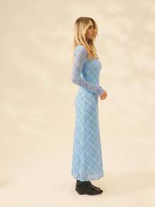 Aralina 女士通勤格子连衣裙 - 淺藍色 - 查看 4