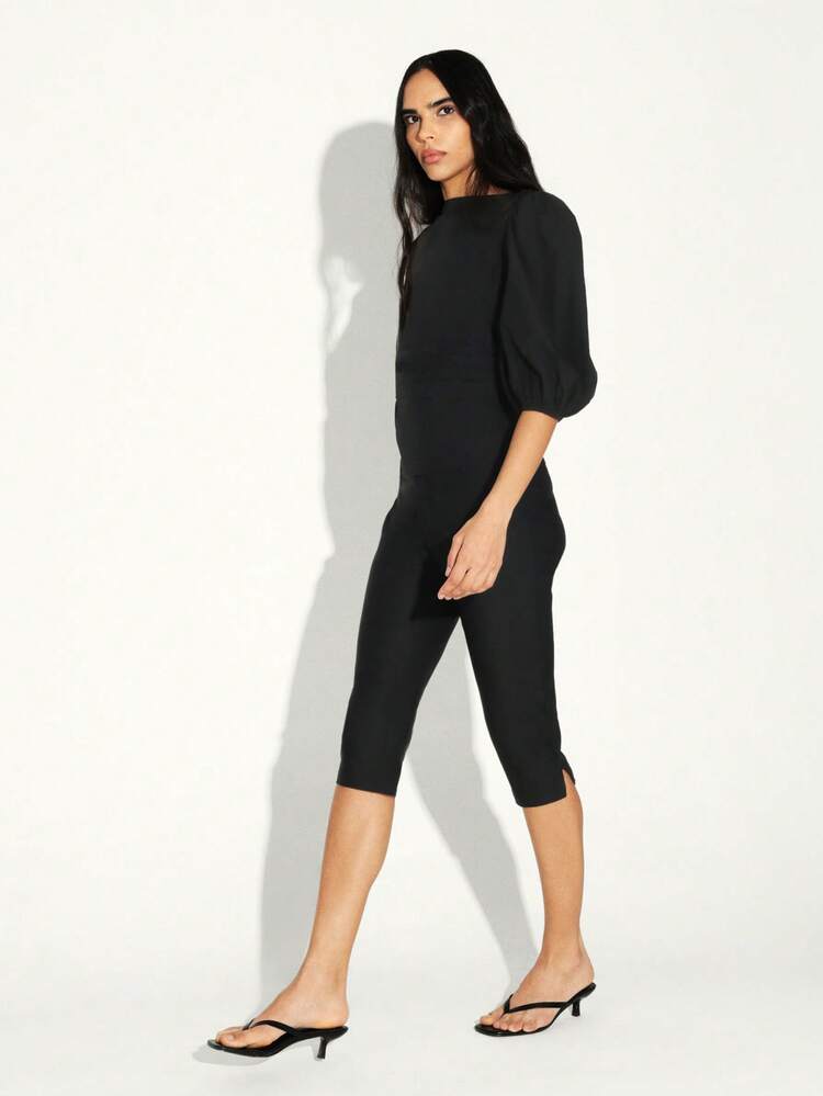 KSTM Pantalon capri noir pour femmes avec coupe jambe droite pour un confort casual quotidien