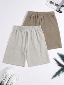 EURMUSE 100%Cotton 2pcs/Set Men's Waffle Fabric Basic Shorts - Aprikot - View 2