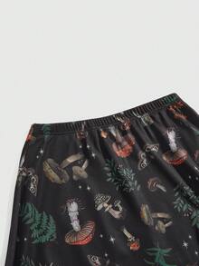 ROMWE Fairycore Summer, Festival Dark Style Mushroom Plant Print A-Line Skirt For Women Festival Outfits For Women - Multicolor - View 4