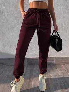 RueChic Pantalones De Jogging Con Cordón Para Mujer - Marrón - Ver 3
