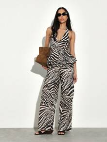 KSTM Áo hai dây họa tiết da báo với cổ chữ V sâu và lưng hở, thích hợp cho các buổi tiệc bãi biển mùa hè. - Nhiều màu - Xem 3