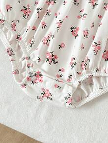 Cozy Pixies Baby Mädchen Blume Muster Kontrast Farbe Schleife Rundhals ärmelloses Romper - Pink - Übersicht 5