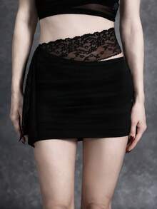 Glisette Chân váy nữ thời trang quyến rũ với kiểu dáng bất đối xứng, ôm sát, đính ren, thích hợp cho mùa xuân/hè. - màu đen - Xem 10