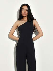 KSTM Sleek One Shoulder Black Jumpsuit With Wide Leg Design And Elegant Evening Silhouette For Sophisticated Style - Black - View 5