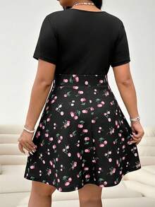 Solflare 樱桃荷叶边大码连衣裙，夏季休闲时尚，适合阳光沙滩，休闲优雅的度假、工作/办公室早午餐穿搭，仙气十足的舒适演唱会服装，特别款，适合俱乐部穿着，性感时尚，适合日常穿着，春夏皆宜。 - 彩色 - 查看 2