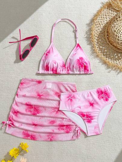 SHEIN Tween Girls 3 PiecesBikini Sets With Butterfly Print, Bow Accent & Skirt, Fashionable Casual Elegant Swimwear Suitable For Swimming, Vacation, Summer Tweens Two-Piece Beachwear Set Three-Piece Swimsuit Set Bikini Set With Sarong Skirt Girls Beach Sets Pink Floral Print Swimwear Tweens 3 Piece Bikini Set Tied Waist Swimwear Pink Swimsuit 3 Piece Kid Flower 2 Piece Set Summer Girls 3pcs Set Bikini Set Sarong Skirt Girls Tropical Set Three Piece Swimsuit Set 3pc Girls Summer Mesh Girls Three Piece Tween Bathing Suits 3 Piece Set Beachwear For Tweens Two Piece Set Bikini Set With Sarong Skirt Tied Waist 3pcs Set Bikini With Sarong Skirt