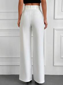 EURMUSE Plicated Detail Straight Leg Suit Trousers - White - View 2