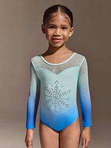 Young Girls Clothing Long Sleeved Sportswear With Mesh Sleeves And Rhinestone Accents, Embellished With Snowflake Prints, Suitable For Dance Performances, Yoga, Gymnastics, Outdoor Sports, Campus Performances, Elastic And Comfortable Sportswear - Multicolor - View 4
