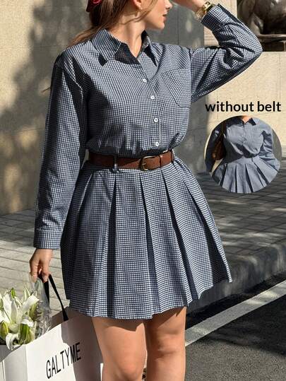 GalTyme Plus Size Navy Plaid Casual/Work/Date Midi Dress, Collegiate Style,For Daily Commute,Date, Commute, Party,Fall /Autumn/Winter/Summer,Christmas,New Year,Thanksgiving,Party,Wedding,Beach,Graduati,Chic,Elegant,Casual,Going Out,Date,Appointment,Commute,Shining,Valentine's Day,Elegant ,Vacation,Casual,Y2k,Sexy,Party,Wedding ,Going Out,Graduation