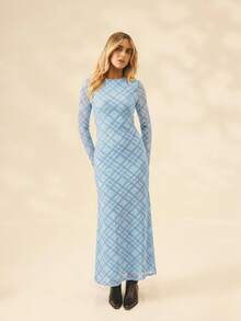 Aralina 女士通勤格子连衣裙 - 淺藍色 - 查看 7