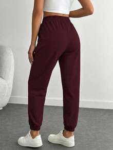 RueChic Pantalones De Jogging Con Cordón Para Mujer - Marrón - Ver 2