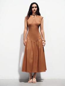 Aveloria Modichic Rochie lungă fără mâneci, cu design elegant și elegant, cu talie înaltă, stil francez - Maro - Vizualizare 3