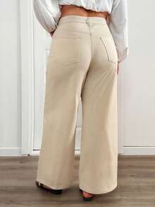Plus High Waist Casual Wideleg Jean - Beige - View 2