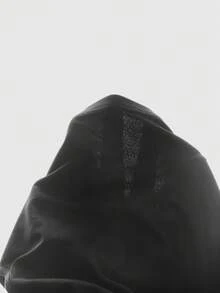 ROMWE Goth 新中国风暗黑哥特骷髅艺术印花露脐上衣和高开衩半身裙套装（女款） - 黑色 - 查看 14