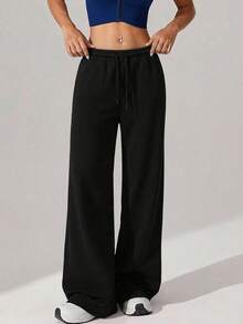 EURMUSE Cotton Women's Solid Mid Rise Drawstring Sweatpants Workout Black Summer Casual - Black - View 3