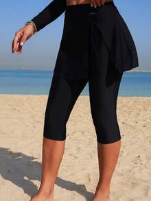 Swim Shayni Váy nữ mùa hè mới, xẻ tà bên hông, xếp ly vòng, màu đen, kiểu dáng thường ngày, thích hợp cho kỳ nghỉ. - màu đen - Xem 3