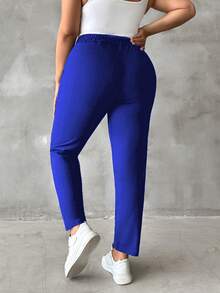 SHEIN Cottnline Solid Color Drawstring Plus Size Jogger Pants - Blue - View 2