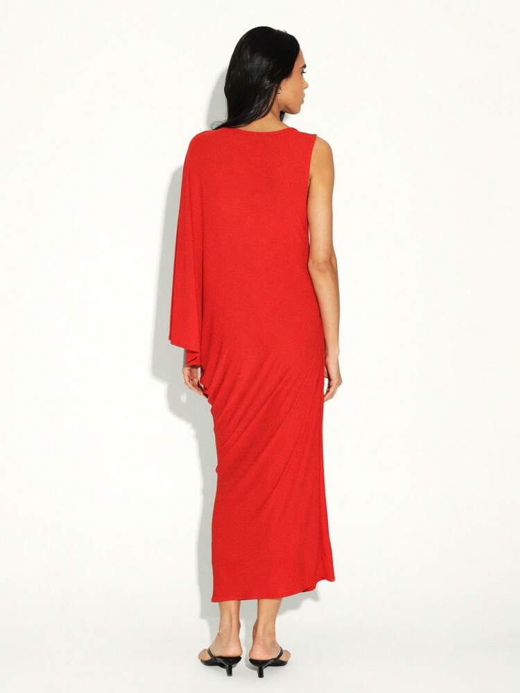 KSTM Asymmetrical Sleeveless Midi Dress With One Shoulder Detail And Modern Drape Design For Special Occasions