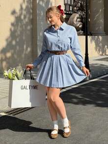 GalTyme فستان أزرق كاجوال/عمل/موعد متوسط الطول مقاس كبير، بطراز كلاسيكي، مناسب للخريف/الشتاء - الأزرق - مشاهدة 4