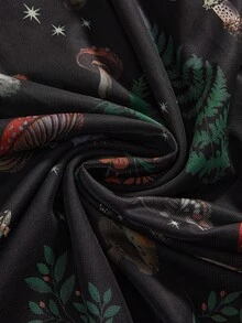 ROMWE Fairycore Summer, Festival Dark Style Mushroom Plant Print A-Line Skirt For Women Festival Outfits For Women - Multicolor - View 3