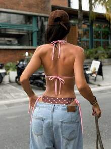 Bonvoyette Women's Summer Beach Polka Dot Halter Tie Sexy Bikini Swimwear Set - Multicolor - View 2