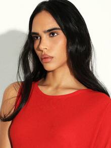 KSTM Asymmetrical Sleeveless Midi Dress With One Shoulder Detail And Modern Drape Design For Special Occasions - Red - View 3
