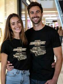 2-Piece Valentine's Day Couple T-Shirts 100% Cotton Soft Breathable Short Sleeve Crew Neck Graphic Print Best Gifts for Boyfriend Girlfriend - Negro - Ver 1