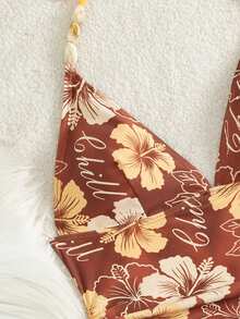 Swim Vcay Bộ đồ bơi tankini hai mảnh thanh lịch dành cho nữ, thích hợp cho lễ hội âm nhạc bãi biển mùa xuân/hè, họa tiết hoa, đính cườm, dây rút, cổ nhún, dáng suông. - Nhiều màu - Xem 4