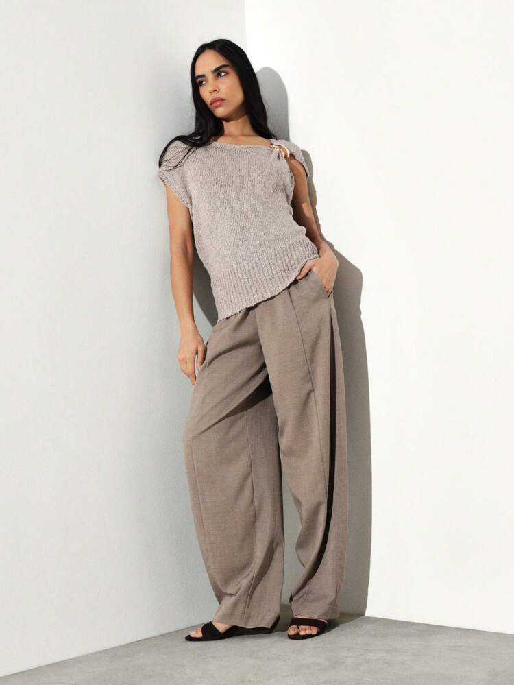 KSTM Women's Knit Top With Metallic Ring Detail Sleeveless Pullover Summer Fashion Casual Sweater Textured Knit