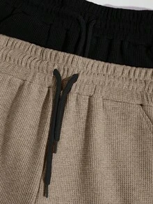 SHEIN Cottnline 100%Cotton 2pcs/Set Men's Waffle Fabric Basic Shorts - Multicolor - View 5