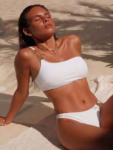 Swim Chiccia 女士沙滩音乐节闪亮白色金属配饰链条单肩性感时尚优雅女士比基尼两件套 - 白色 - 查看 1