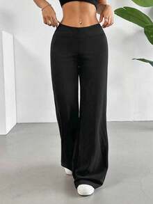 Straight Pants With Flared Leg And Spring-Summer High Heel - Black - View 3