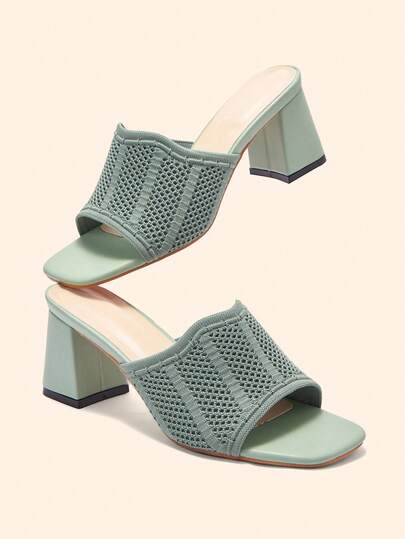 CUCCOO BASICS Giày mules nữ màu trơn mũi vuông gót chunky