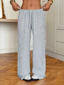 Muchica Striped Knit Wide Leg Casual Lounge Pants - Multicolor - View 3