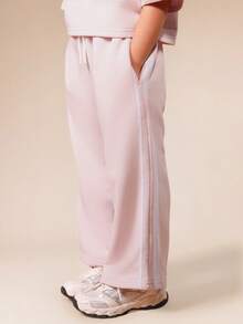 SUMWON Girls Two Piece Co-Ord Set Short Sleeve T-Shirt With High Rise Wide Leg Pants Casual Comfortable Spring Summer Outfit Set Vacation - Pink - View 4