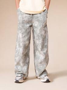 SUMWON Boys Relaxed Fit Wide Leg Tie Dye Jeans With Straight Leg Design And Casual Wash Finish For Everyday Wear - Army Green - View 4