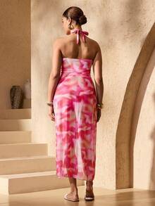 Swim Oasis Plus Size One-Piece Swimsuit, Tie-Dye Triangle Dress Two Pieces Set, Pink - Pink - View 2