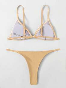 Swim Basics Solid Color Bikini Swimwear - Champagne - View 2