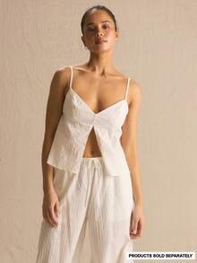 MUSERA Textured Cut Out Flowy Thin Strap Co-Ord Top Only Spring Summer Cosy Cute Daily Girly Vacation Sunlight Social - White - View 1