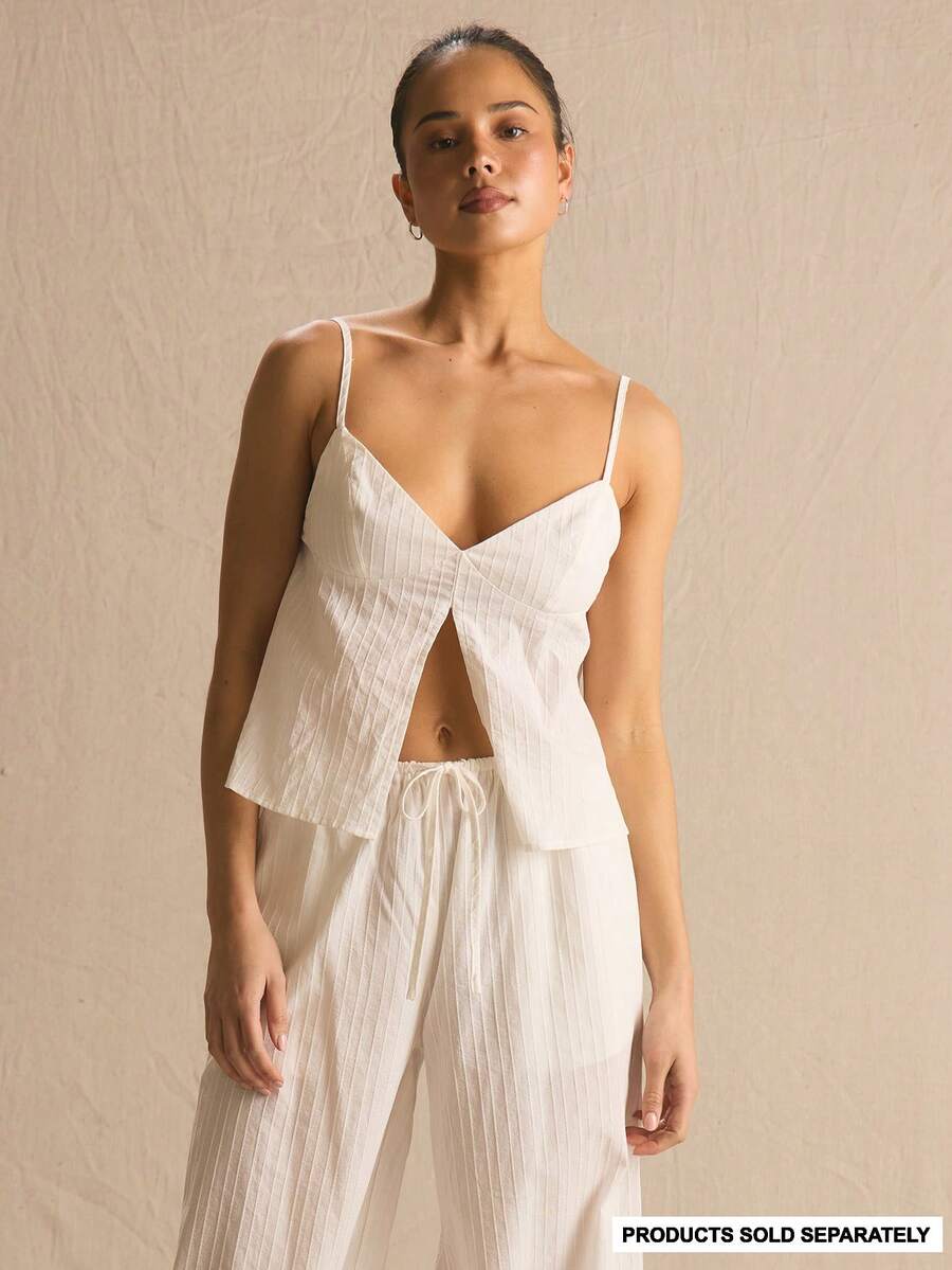 MUSERA Textured Cut Out Flowy Thin Strap Co-Ord Top Only Spring Summer Cosy Cute Daily Girly Vacation Sunlight Social - White - View 1